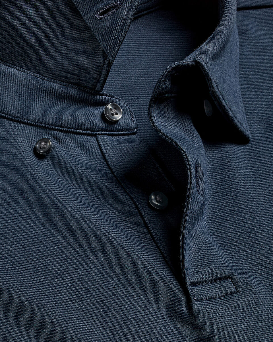 Long Sleeve Smart Cotton Polo - Petrol Blue