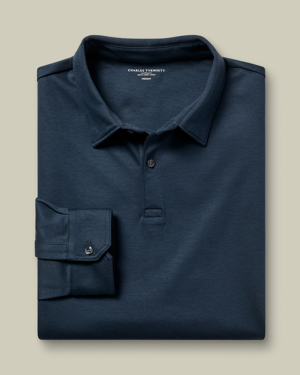 Long Sleeve Smart Cotton Polo - Petrol Blue