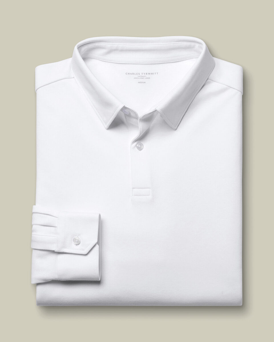Long Sleeve Smart Cotton Polo - White