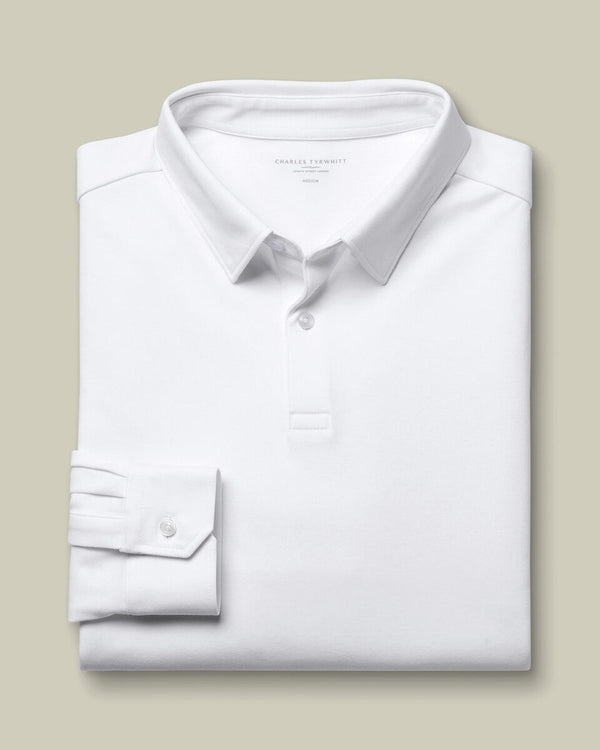 Long Sleeve Smart Cotton Polo - White