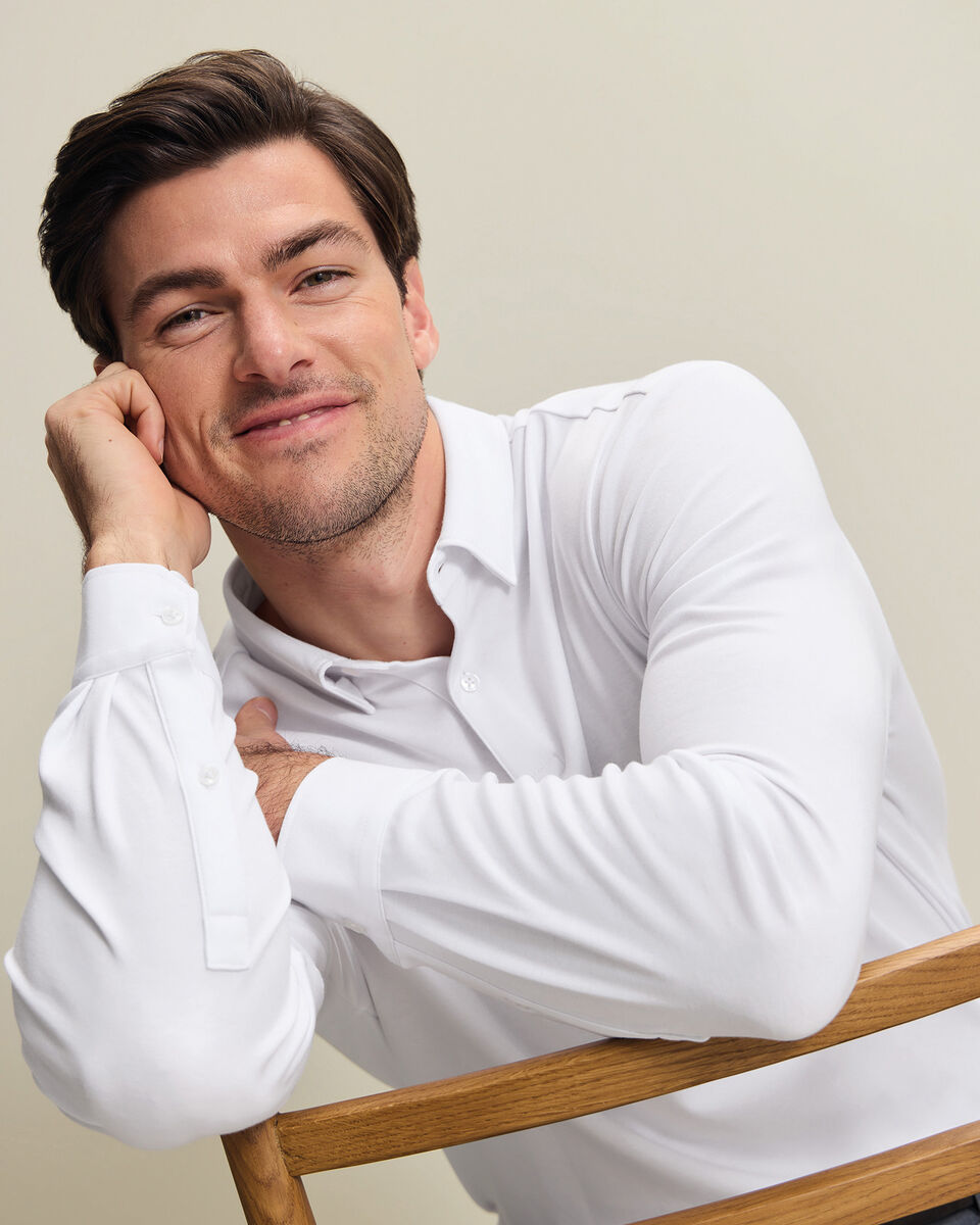 Long Sleeve Smart Cotton Polo - White