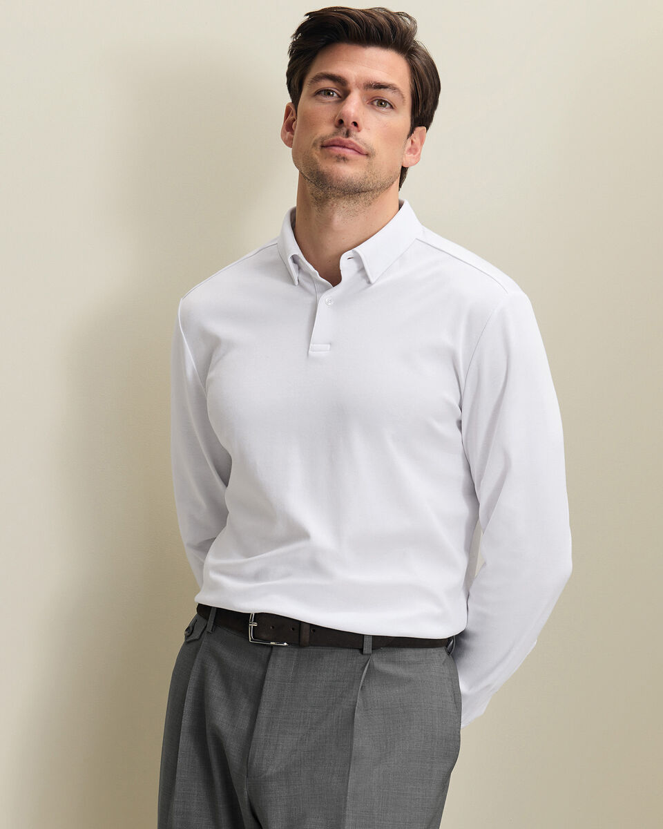Long Sleeve Smart Cotton Polo - White