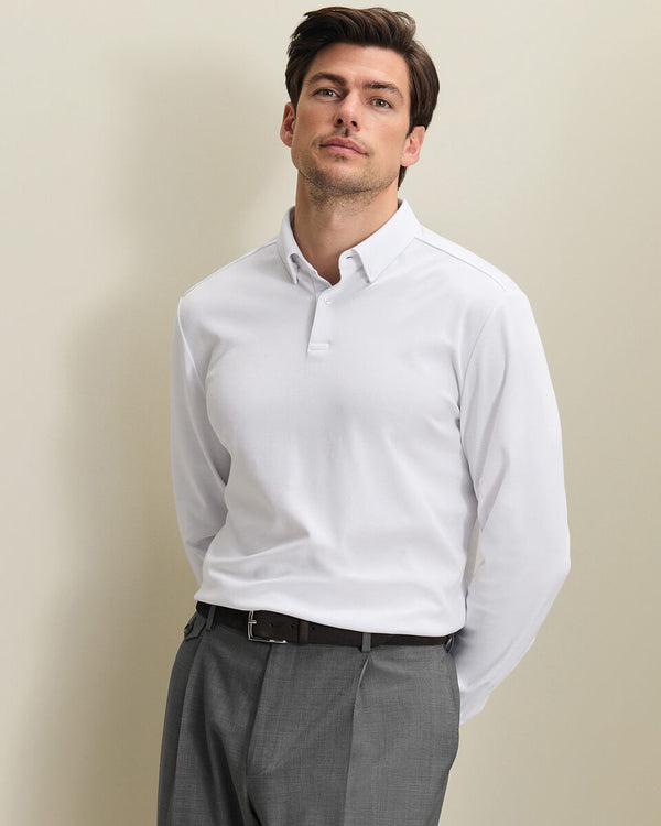Long Sleeve Smart Cotton Polo - White