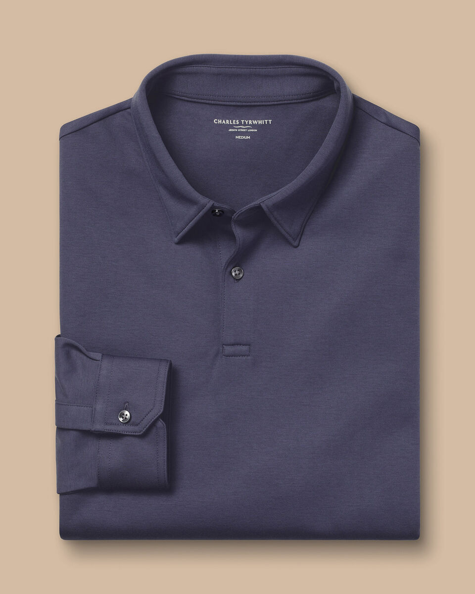 Long Sleeve Smart Cotton Polo - Dark Mauve