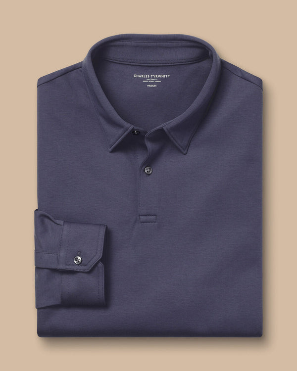 Long Sleeve Smart Cotton Polo - Dark Mauve