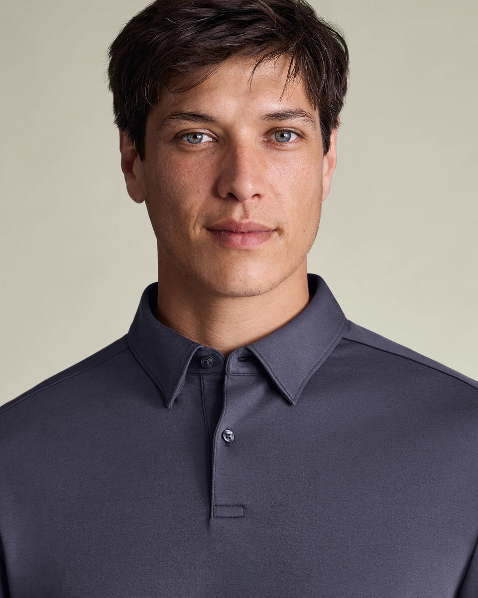 Long Sleeve Smart Cotton Polo - Dark Mauve