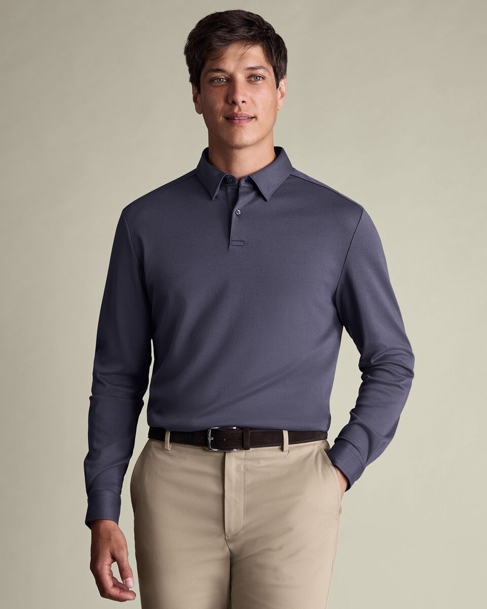 Long Sleeve Smart Cotton Polo - Dark Mauve