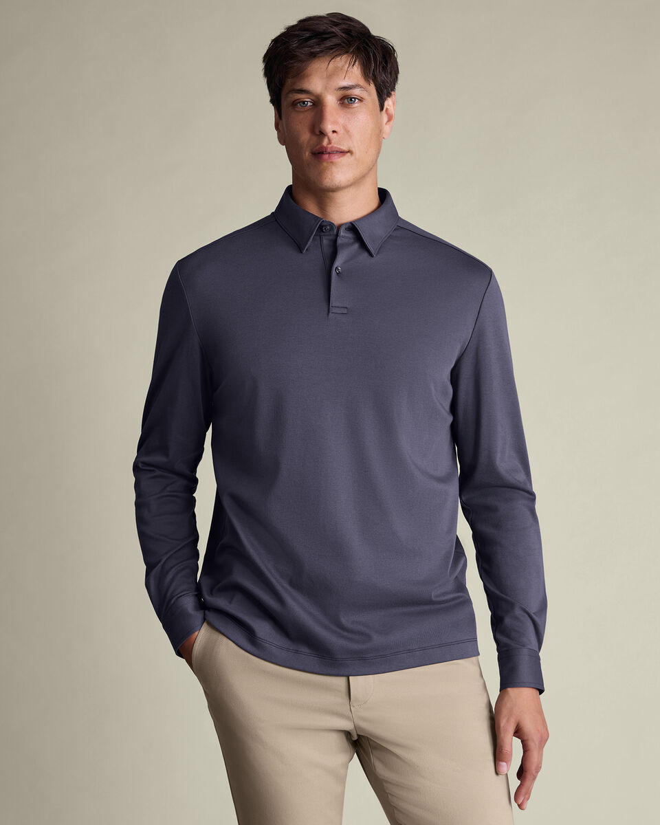 Long Sleeve Smart Cotton Polo - Dark Mauve