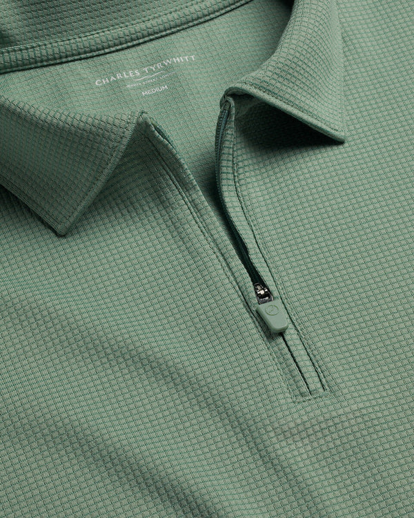 Performance Textured Zip-Neck Polo - Green
