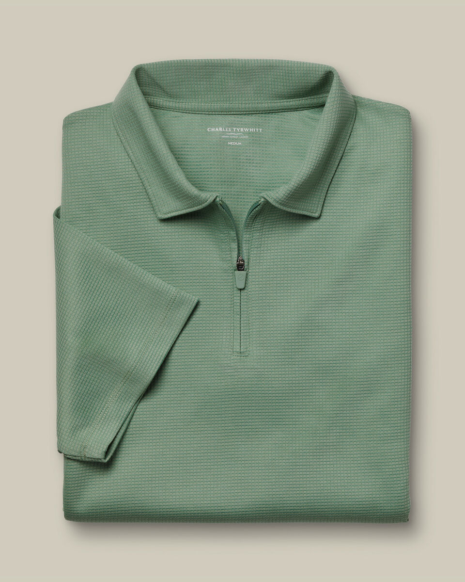 Performance Textured Zip-Neck Polo - Green