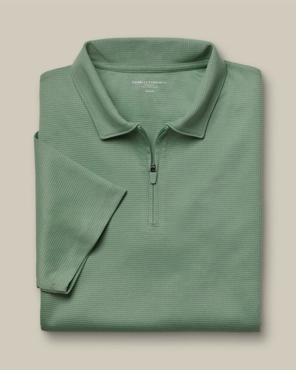 Performance Textured Zip-Neck Polo - Green