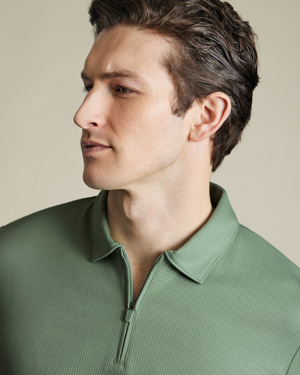 Performance Textured Zip-Neck Polo - Green