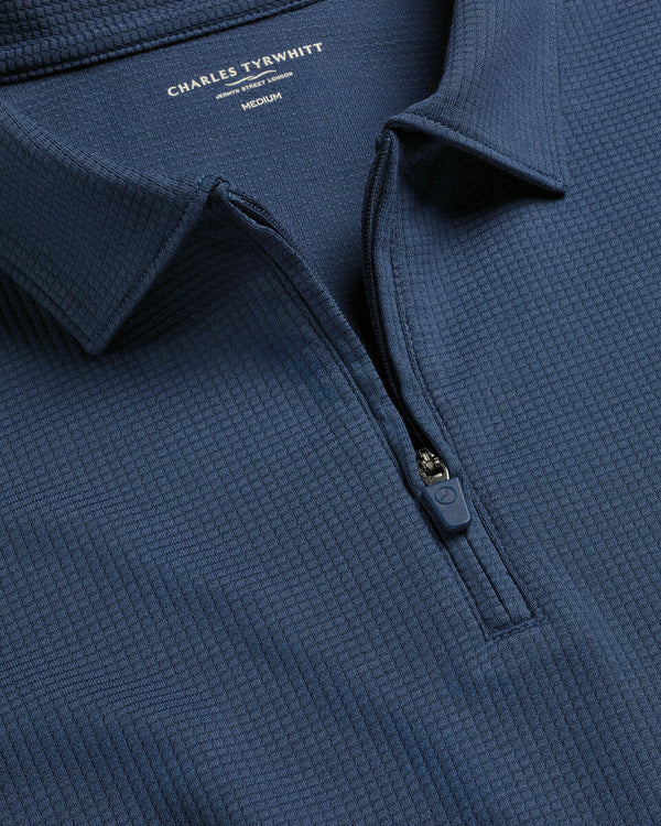 Performance Textured Zip-Neck Polo - Airforce Blue