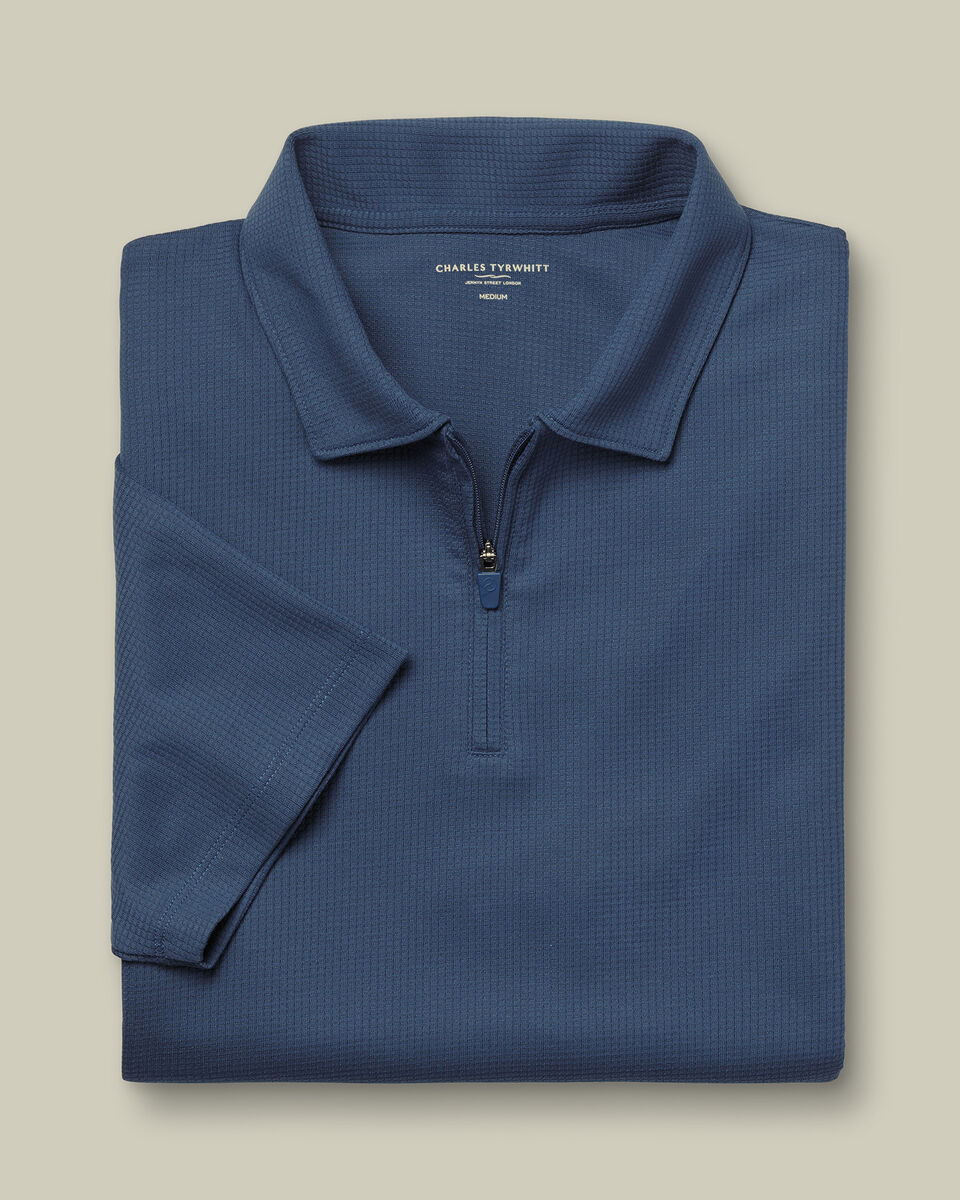 Performance Textured Zip-Neck Polo - Airforce Blue