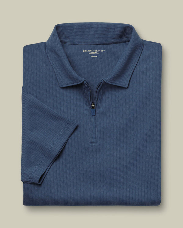 Performance Textured Zip-Neck Polo - Airforce Blue