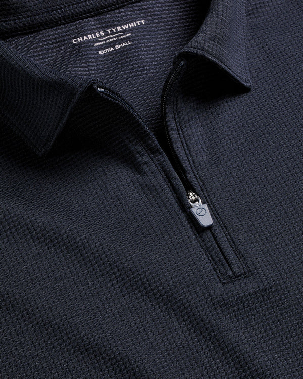 Performance Textured Zip-Neck Polo - Navy