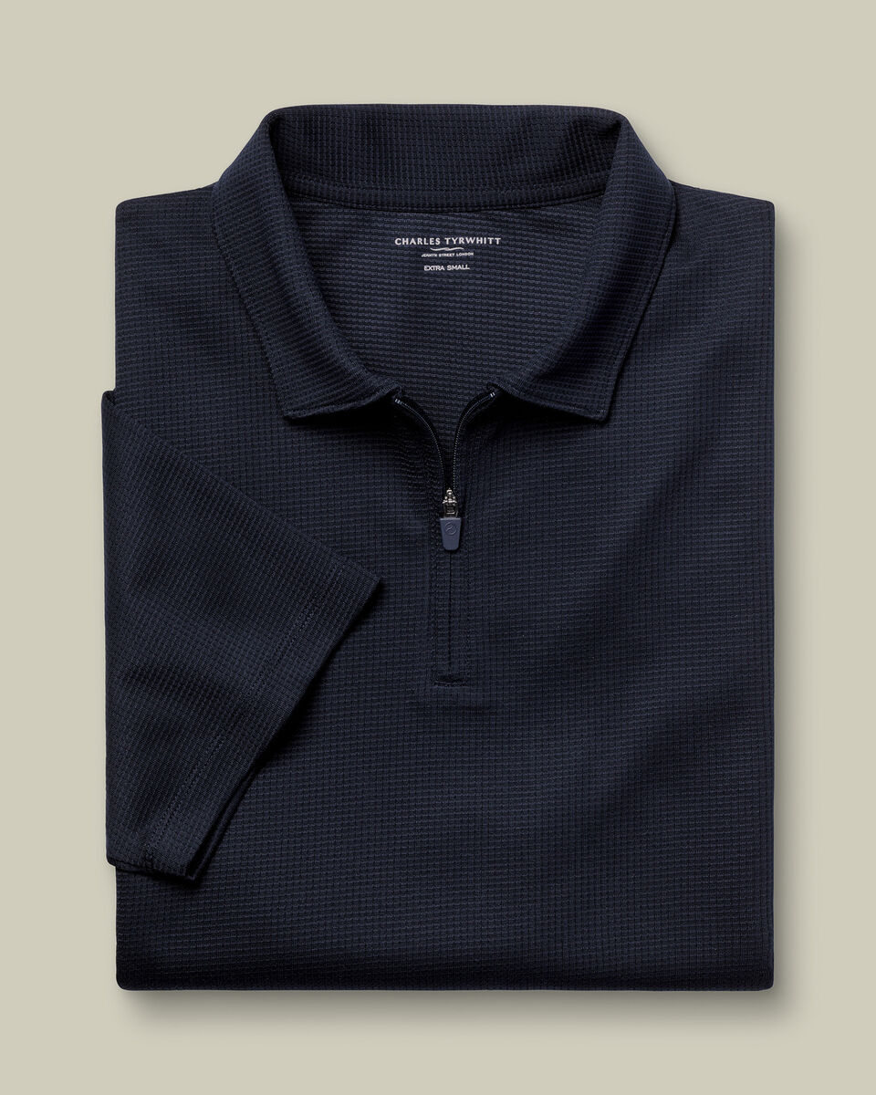 Performance Textured Zip-Neck Polo - Navy