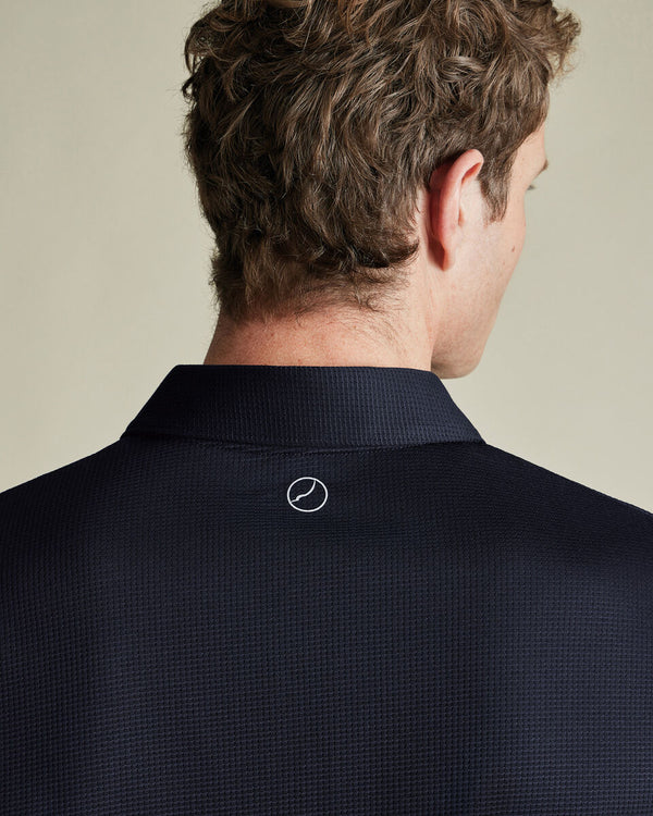 Performance Textured Zip-Neck Polo - Navy
