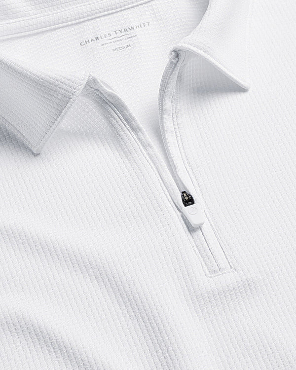 Performance Textured Zip-Neck Polo - White