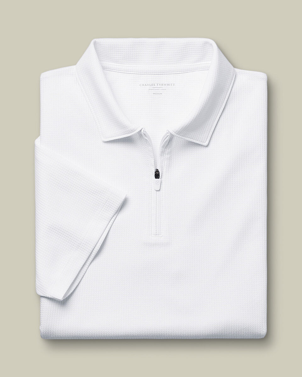 Performance Textured Zip-Neck Polo - White