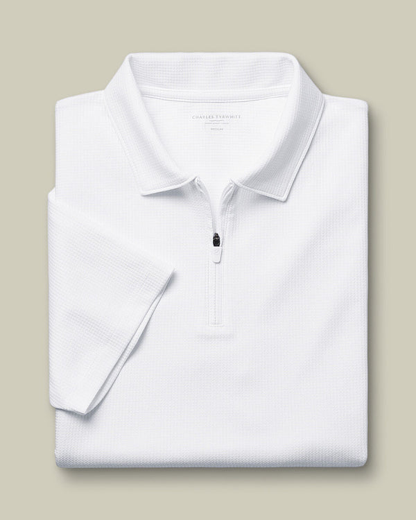 Performance Textured Zip-Neck Polo - White