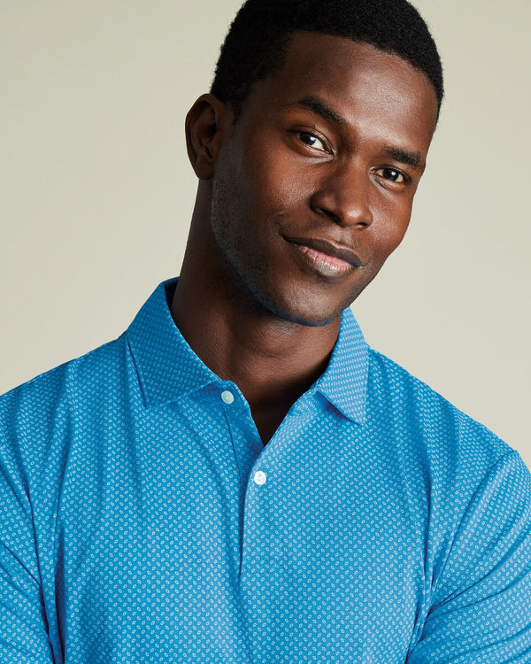 Performance Geo Print Polo - Turquoise