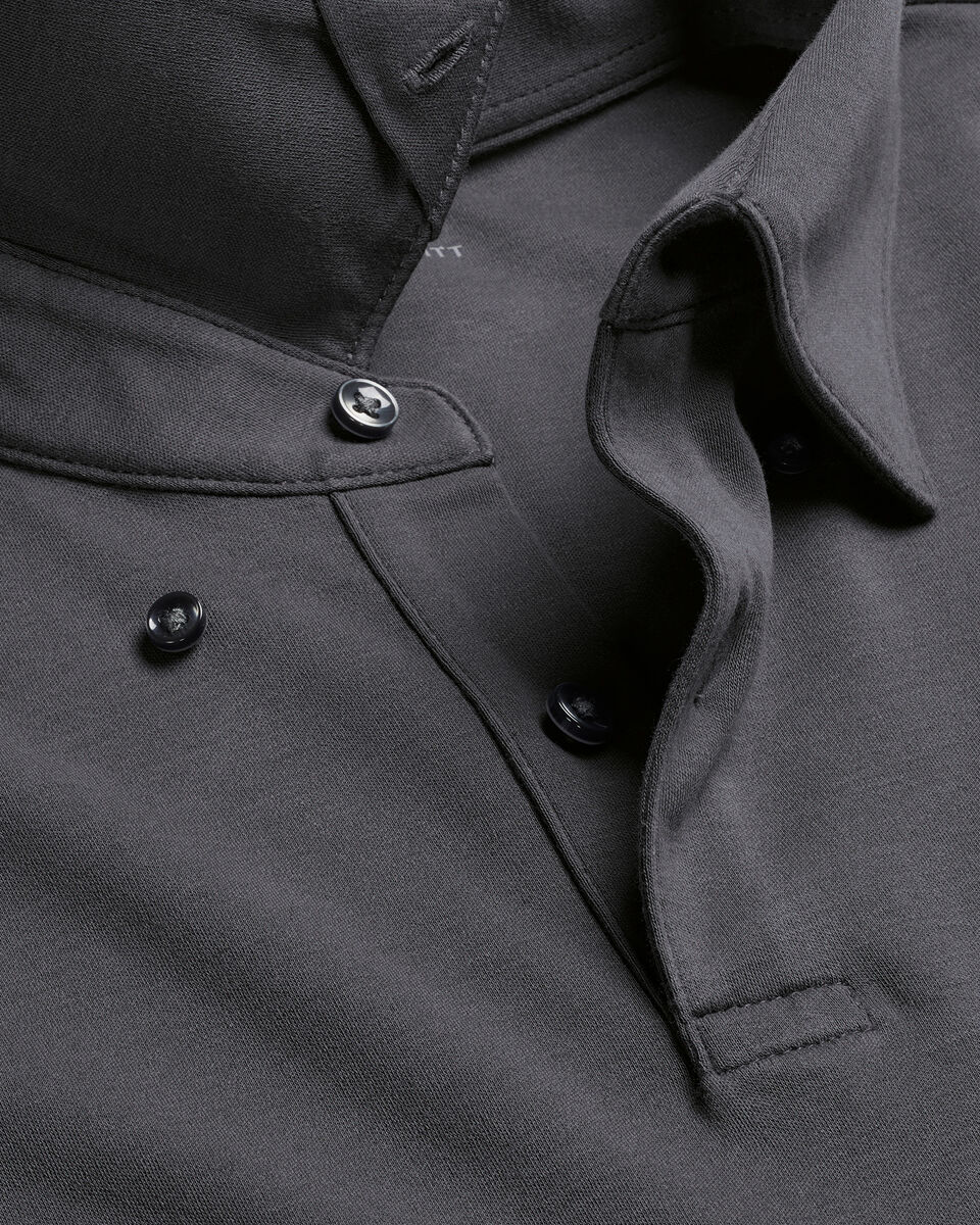 Long Sleeve Smart Cotton Polo - Graphite Gray
