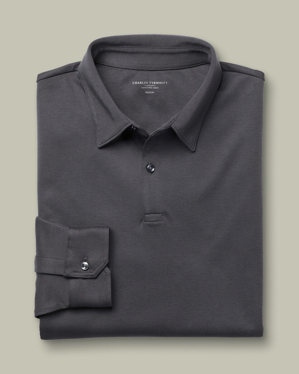 Long Sleeve Smart Cotton Polo - Graphite Gray