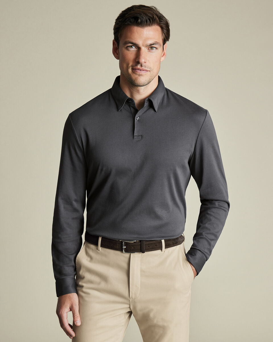 Long Sleeve Smart Cotton Polo - Graphite Gray