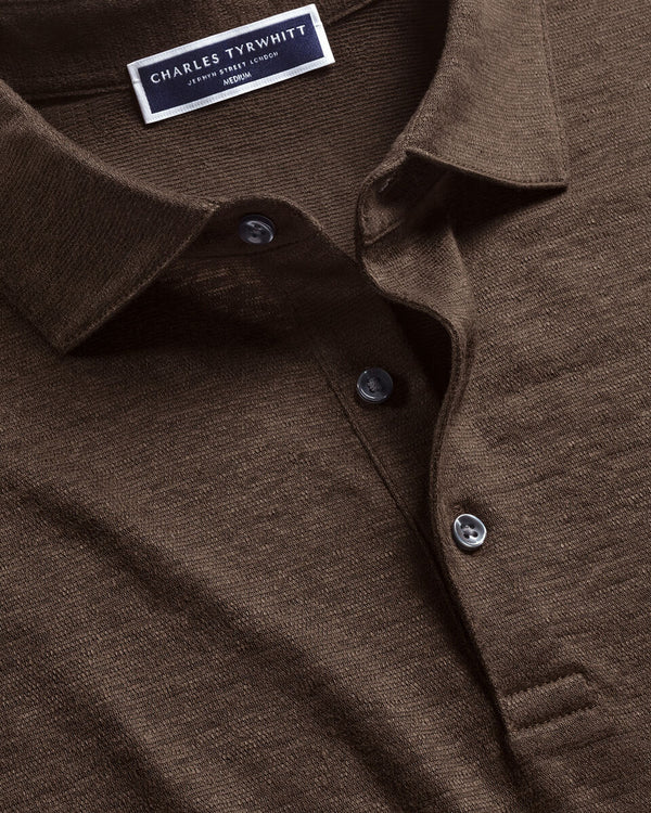 Pure Linen Polo - Chocolate Brown