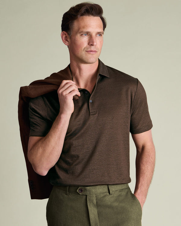 Pure Linen Polo - Chocolate Brown
