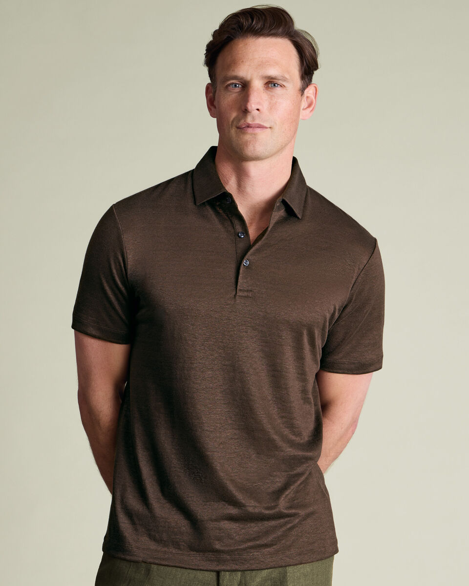 Pure Linen Polo - Chocolate Brown