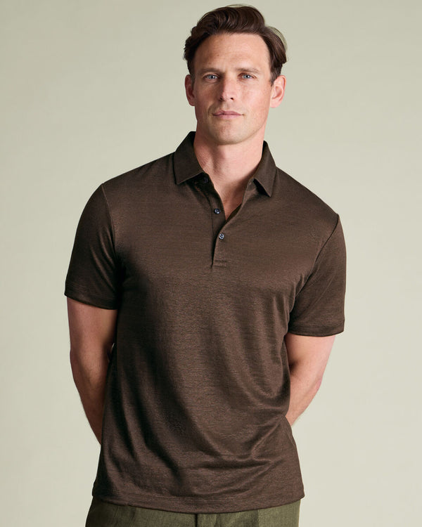 Pure Linen Polo - Chocolate Brown