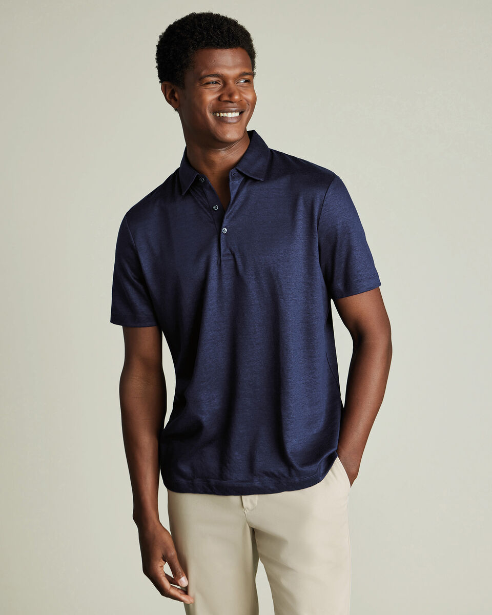 Pure Linen Polo - Navy Main image