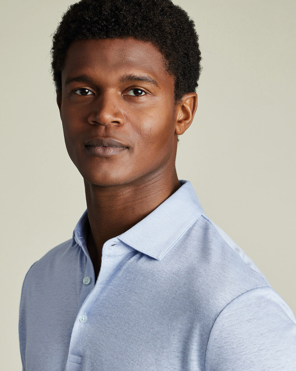 Pure Linen Polo - Sky Blue