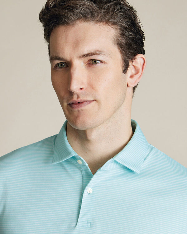 Performance Stripe Polo - Aqua