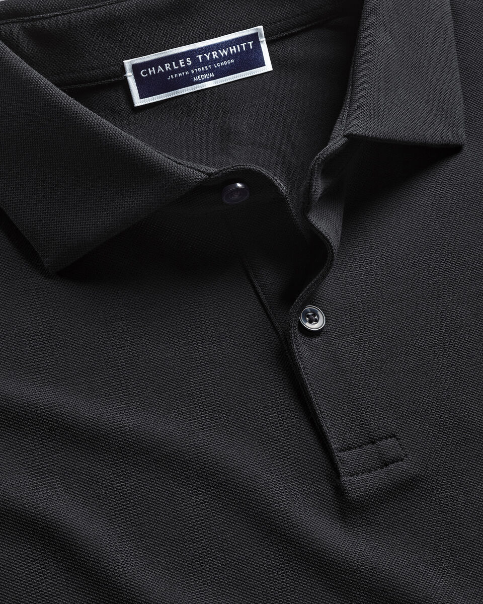 Long Sleeve Smart Pique Polo - Black Secondary image