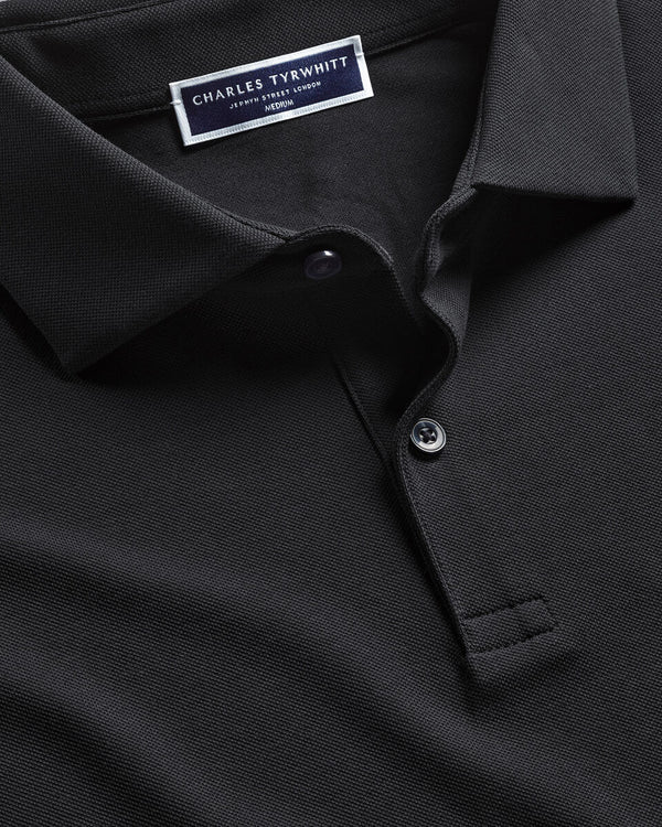 Long Sleeve Smart Pique Polo - Black