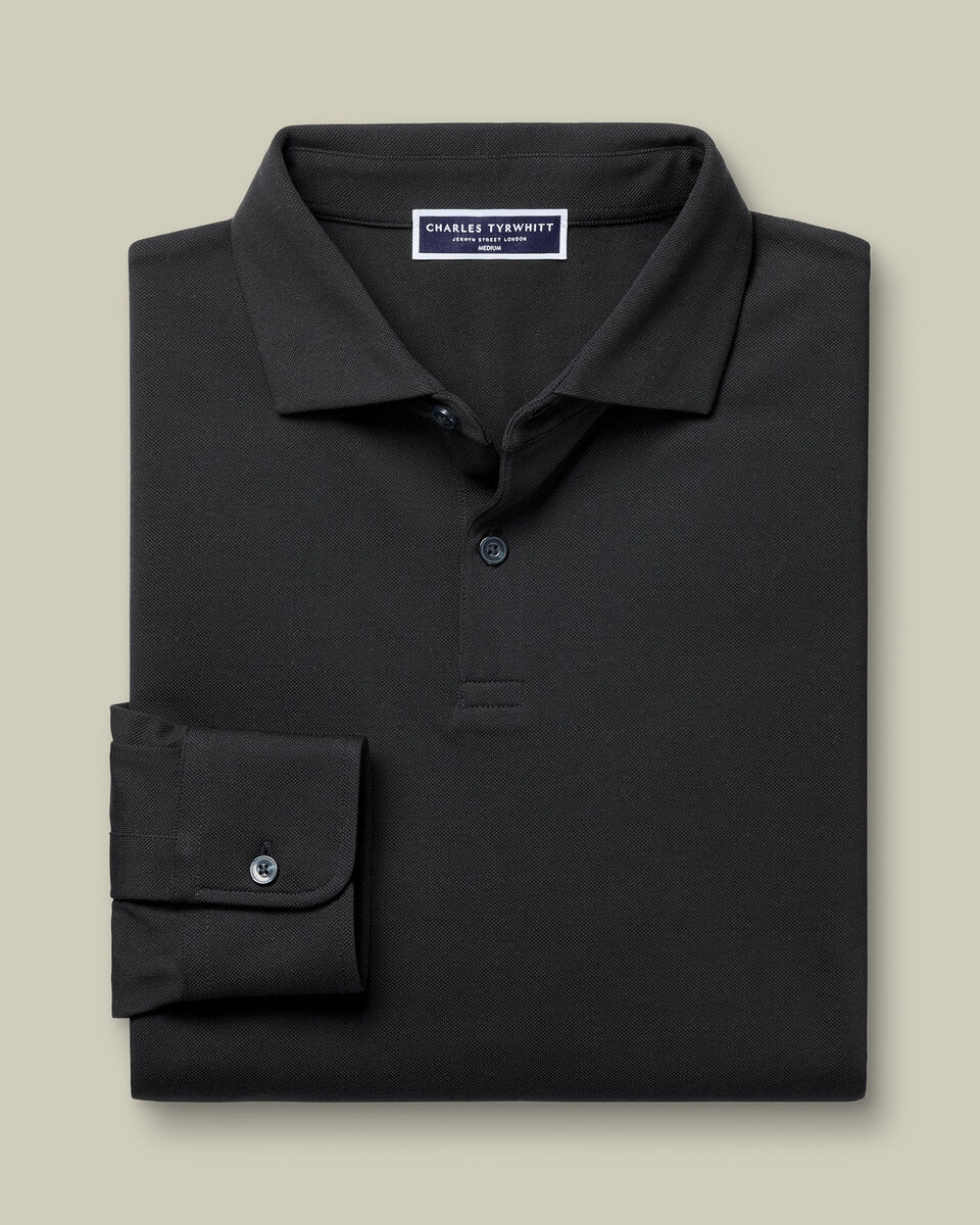 Long Sleeve Smart Pique Polo - Black