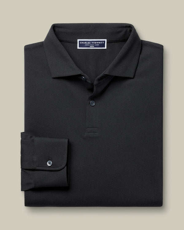 Long Sleeve Smart Pique Polo - Black