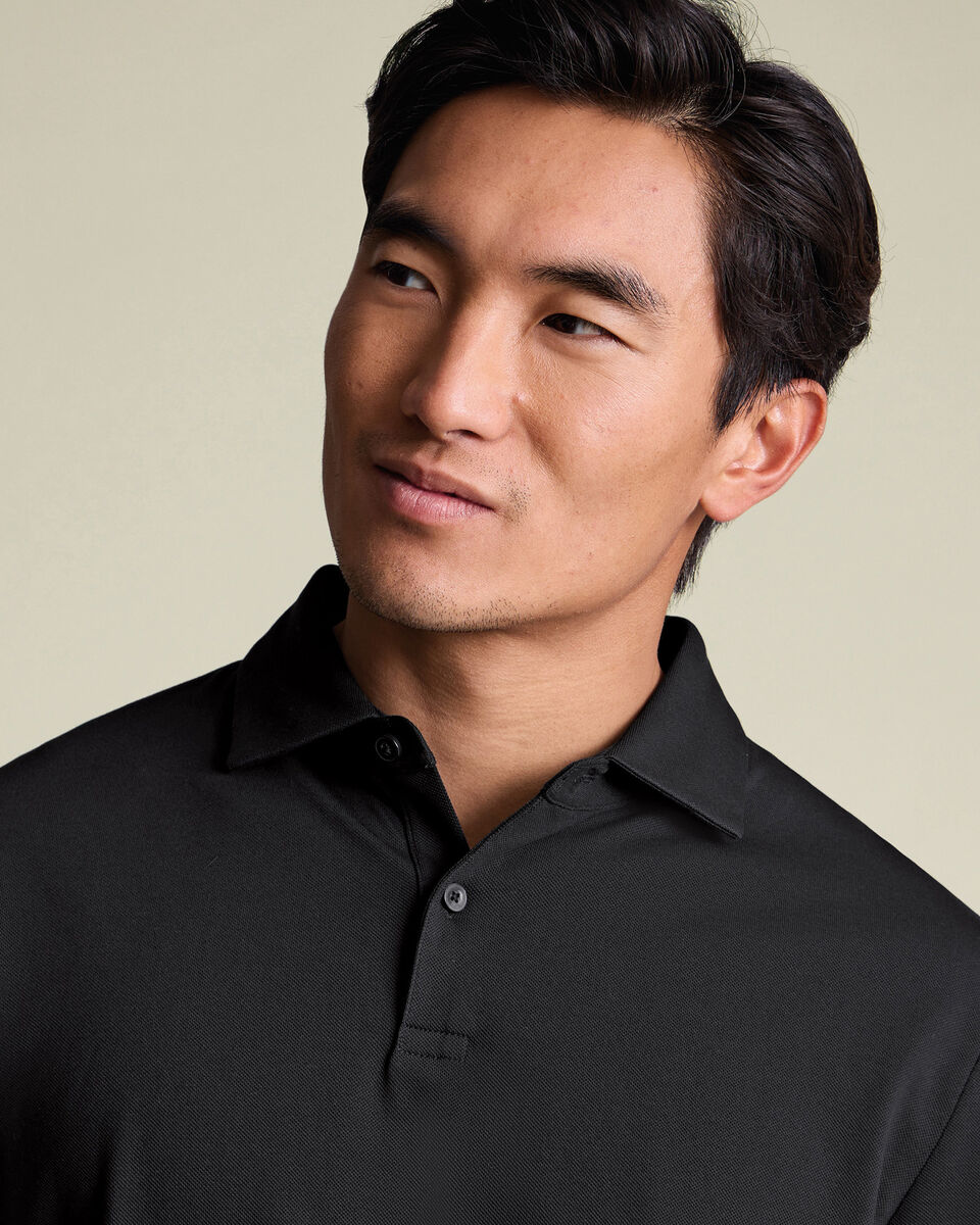 Long Sleeve Smart Pique Polo - Black