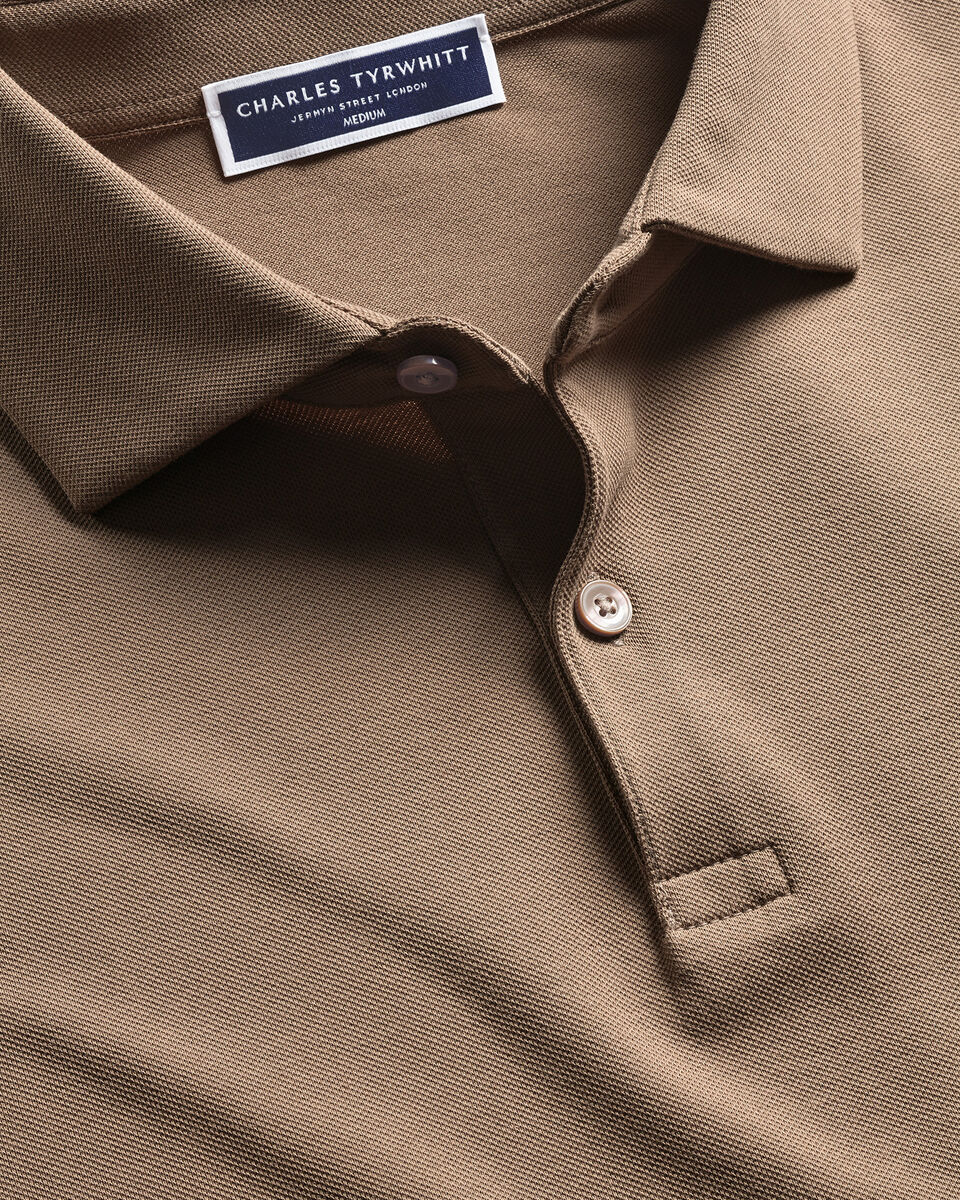 Long Sleeve Smart Pique Polo - Camel Secondary image