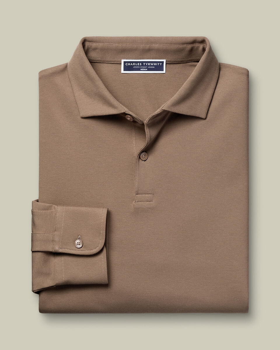 Long Sleeve Smart Pique Polo - Camel