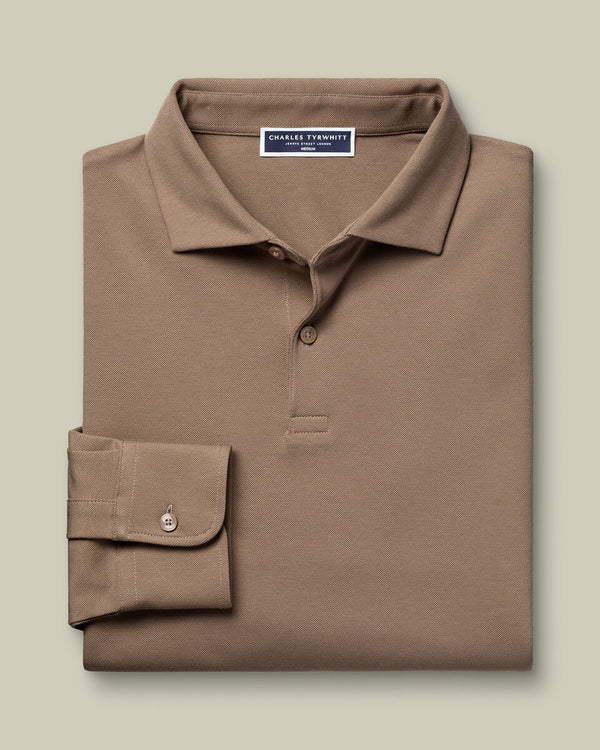 Long Sleeve Smart Pique Polo - Camel