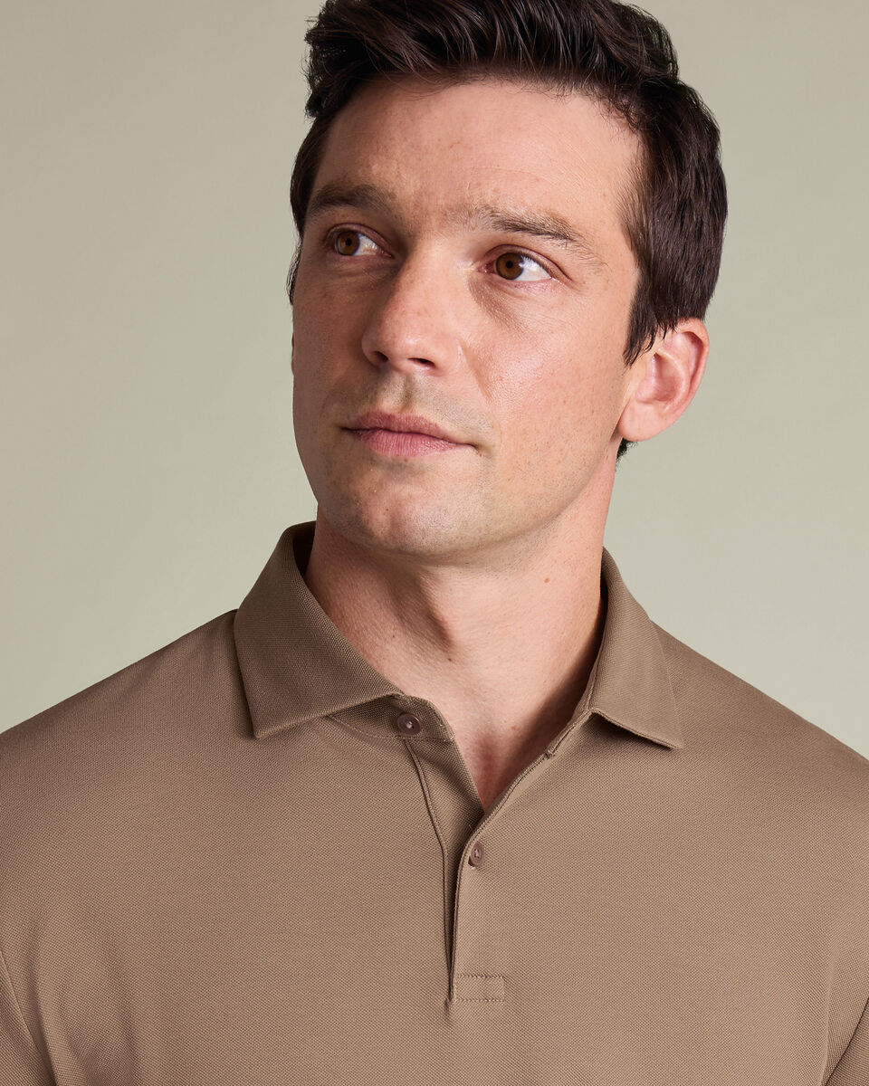 Long Sleeve Smart Pique Polo - Camel