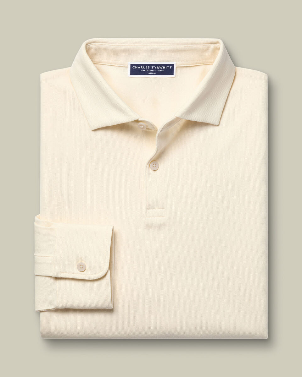 Long Sleeve Smart Pique Polo - Cream