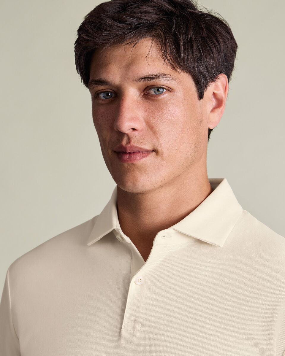 Long Sleeve Smart Pique Polo - Cream