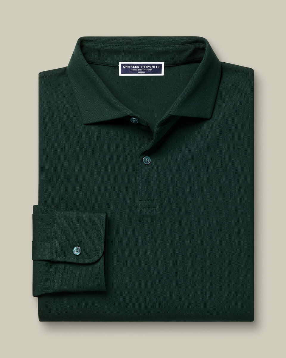 Long Sleeve Smart Pique Polo – Dark Green