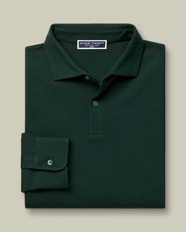 Long Sleeve Smart Pique Polo – Dark Green