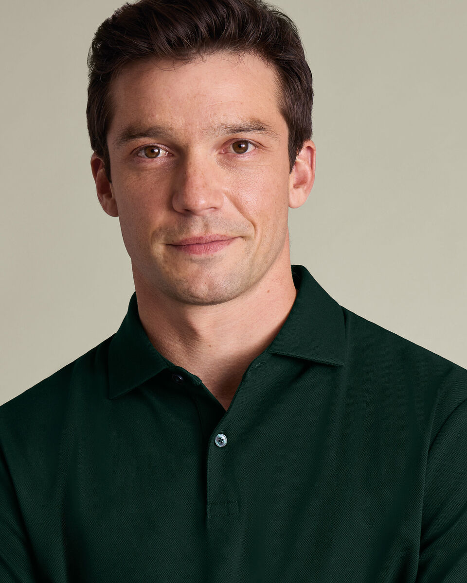 Long Sleeve Smart Pique Polo – Dark Green